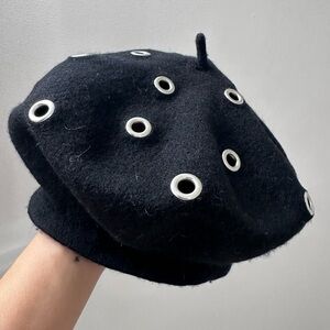 Black Beret with Silver Eyelets
